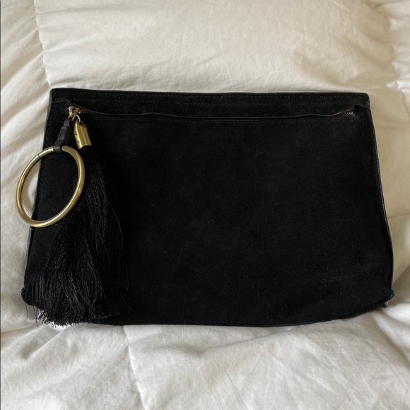 Mango Handbags - Mango | MNG | Black | 50% Bovine Leather | Clutch with Gold Ring/Tassel Accent